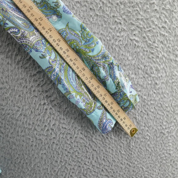 Talbots Roll Tab Paisley Pullover Top Medium Blue Green Womens Lyocell Boho‎ - Picture 9 of 12